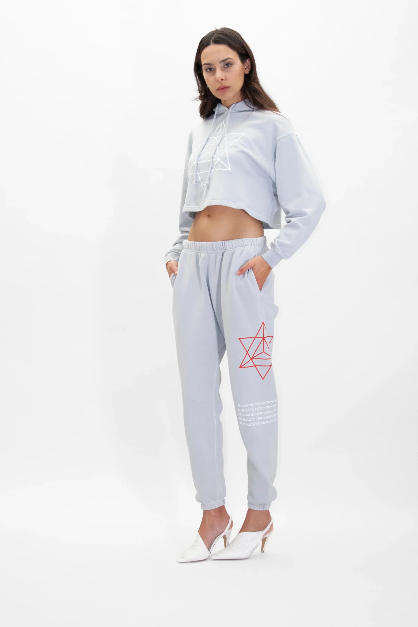 Women's Merkaba Cropped Hoodie in Galactic Gray - Image 3